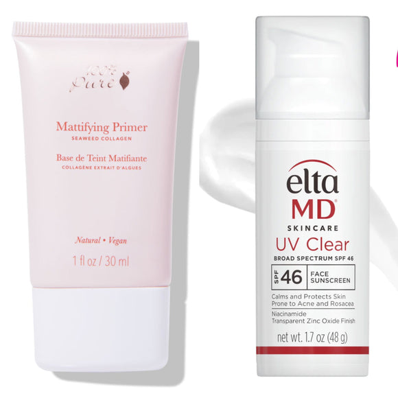 100% Pure Mattifying Primer and EltaMD SPF 46 Clear Set for Ance Prone Skin